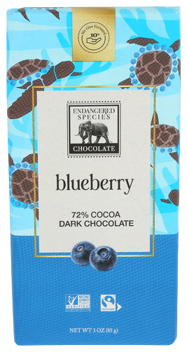 Endangered Species Blueberry 72% Dark Chocolate Bar - 3 OZ
