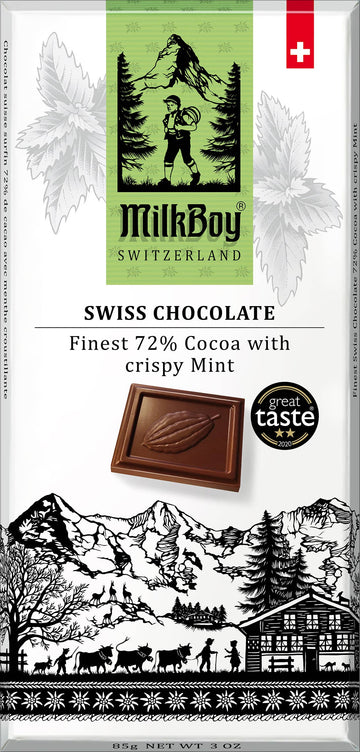 Milkboy Swiss Chocolates - 72% Cocoa with crispy Mint