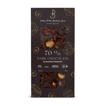 Philippe Beaulieu 70% Dark Caramelized Hazelnut Chocolate Bar