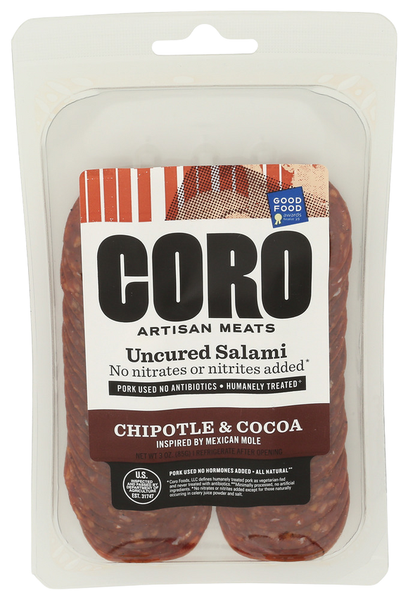 Coro Chipotle & Cocoa Uncured Salami - 3 OZ