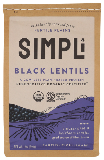 Simpli Regenerative Organic Black Lentils - 12 OZ