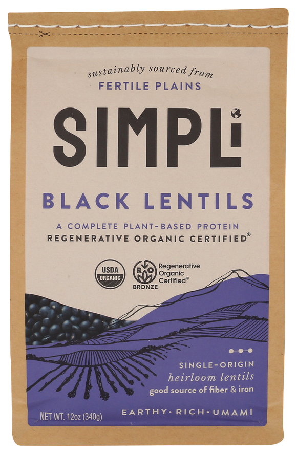 Simpli Regenerative Organic Black Lentils - 12 OZ