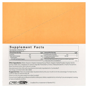 Cymbiotika Liposomal Advanced Creatine box and packet, Tangerine Vanilla