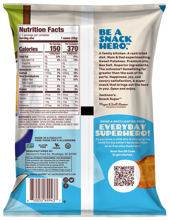 Farmhouse Ranch Sweet Potato Chips with 2.5oz(Dairy Free)