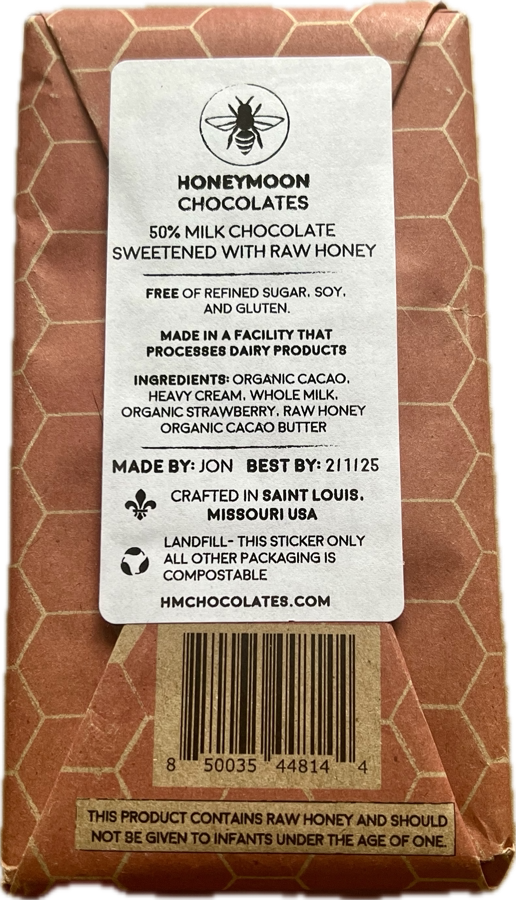 Honeymoon Chocolates Strawberry Milk Bar - 2.2 OZ