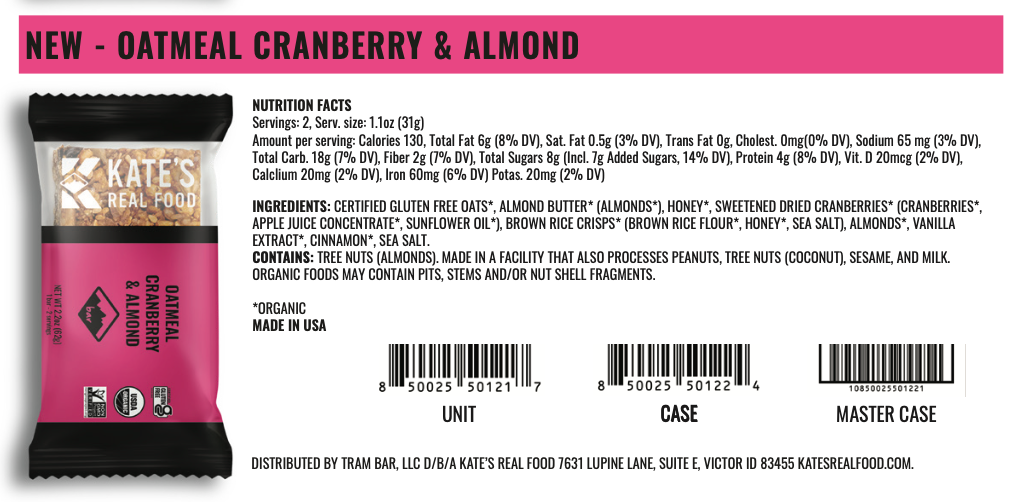 Oatmeal Cranberry & Almond Bar - 2.2 OZ