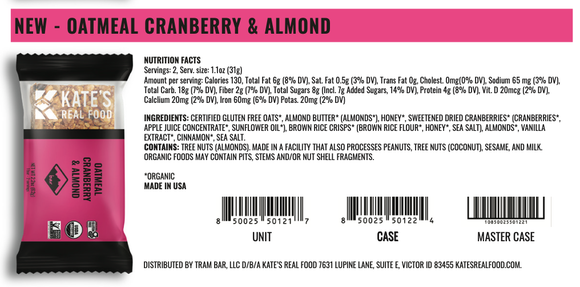 Oatmeal Cranberry & Almond Bar - 2.2 OZ