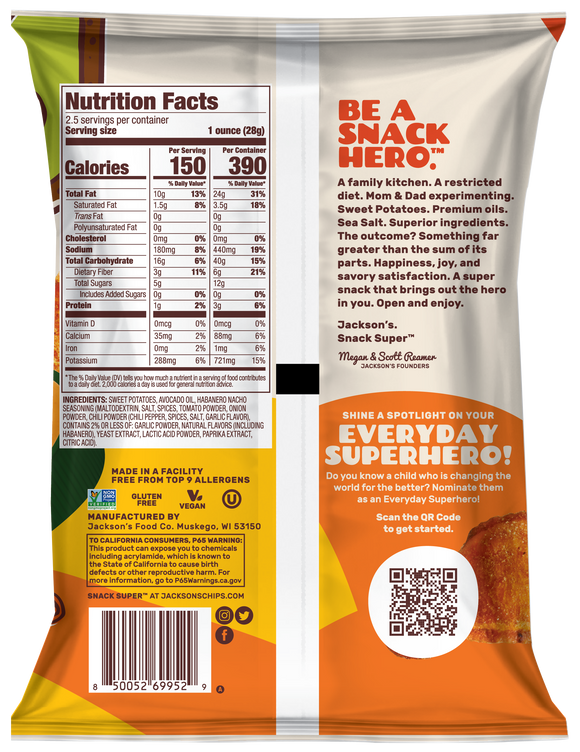 Habanero Nacho Sweet Potato Chips with 2.5oz (Vegan)