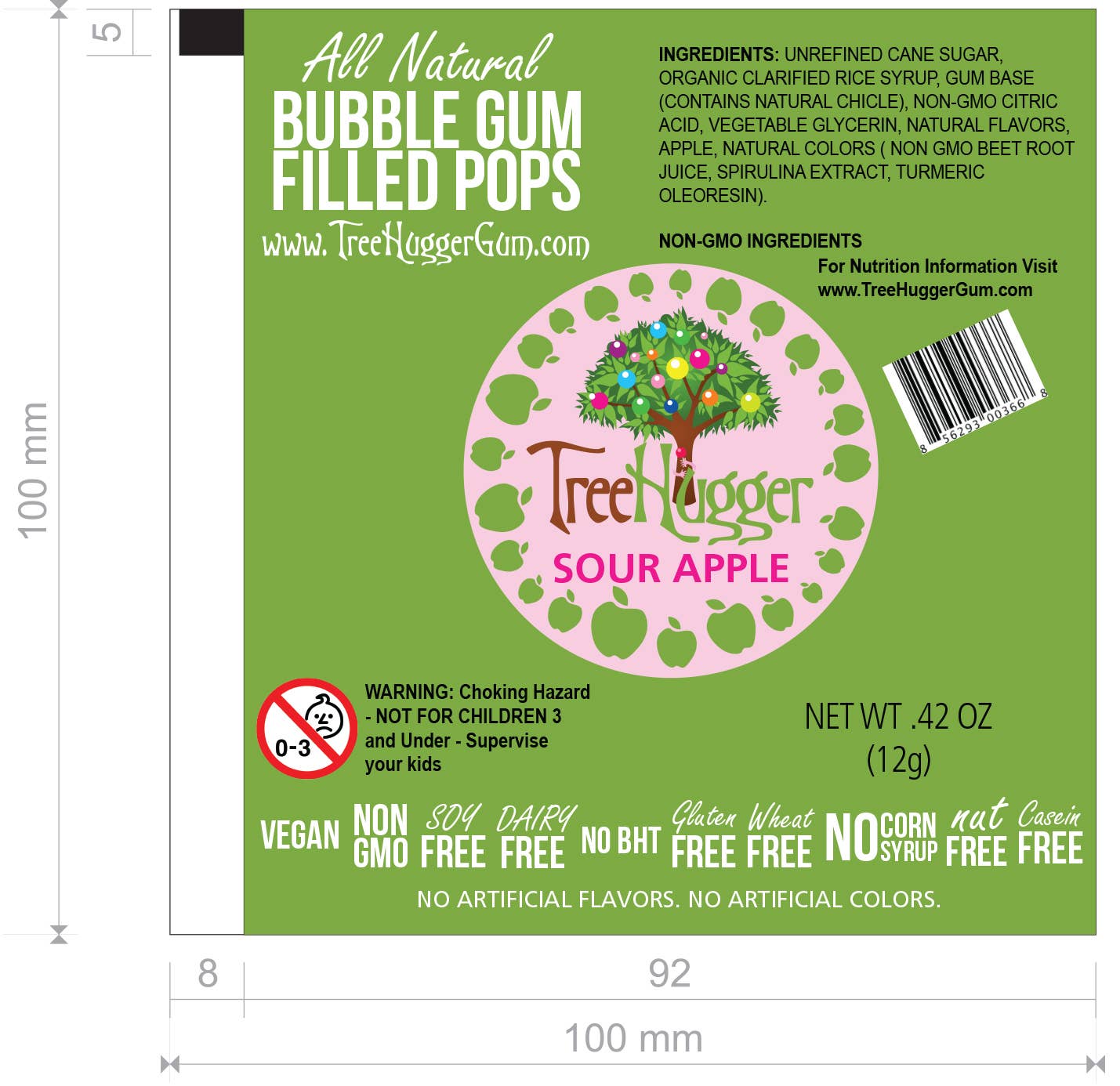Tree Hugger Bubble Gum Filled Pops -12 Pops Per Bag