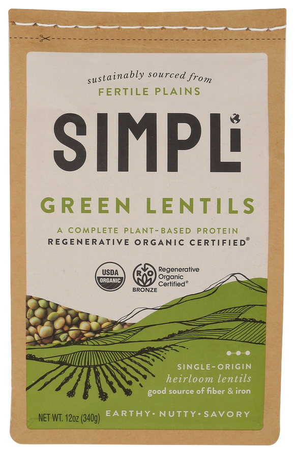 Simpli Regenerative Organic Green Lentils - 12 OZ