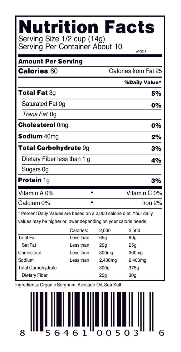 Popped Sorghum Avocado Oil  & Sea Salt 5 OZ