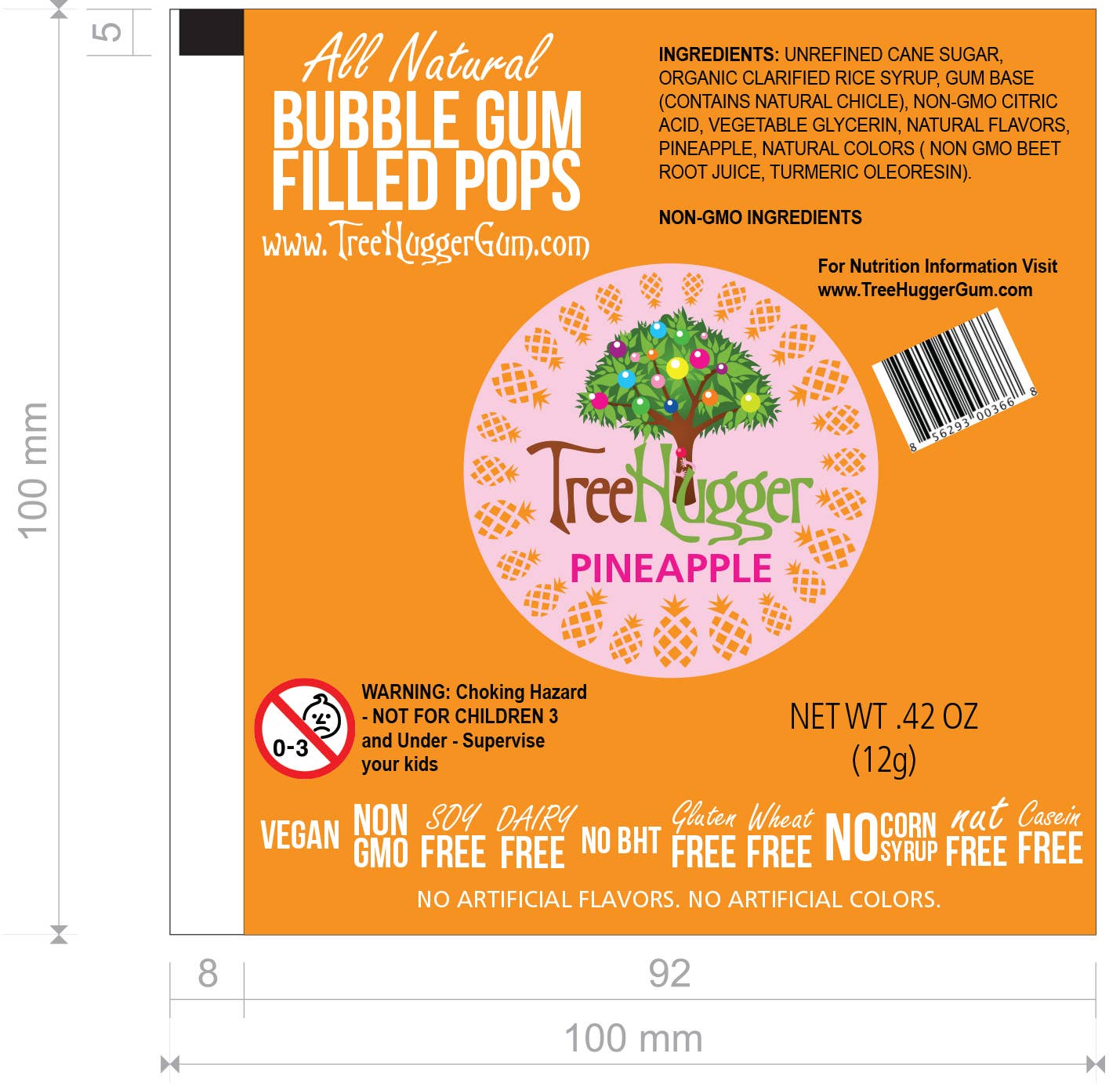 Tree Hugger Bubble Gum Filled Pops -12 Pops Per Bag