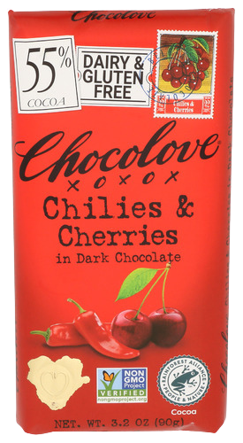 Chocolove Chilies & Cherries Dark Chocolate Bar  - 3.2 OZ