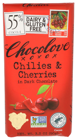 Chocolove Chilies & Cherries Dark Chocolate Bar  - 3.2 OZ