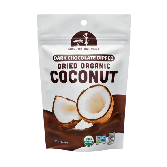 Mavuno Harvest Dried Coconut Dipped in Chocolate - 3 OZ
