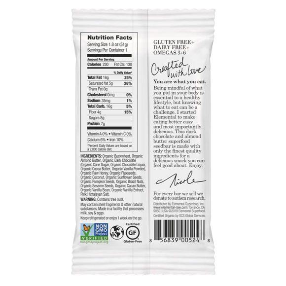 Dark Chocolate + Almond Butter Superfood Bar - 1.8 OZ