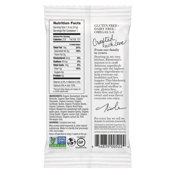 Blueberry Cashew + Lemon Superfood Bar - 1.8 OZ