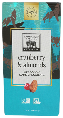 Endangered Species Cranberry & Almonds 72% Dark Chocolate Bar - 3 OZ