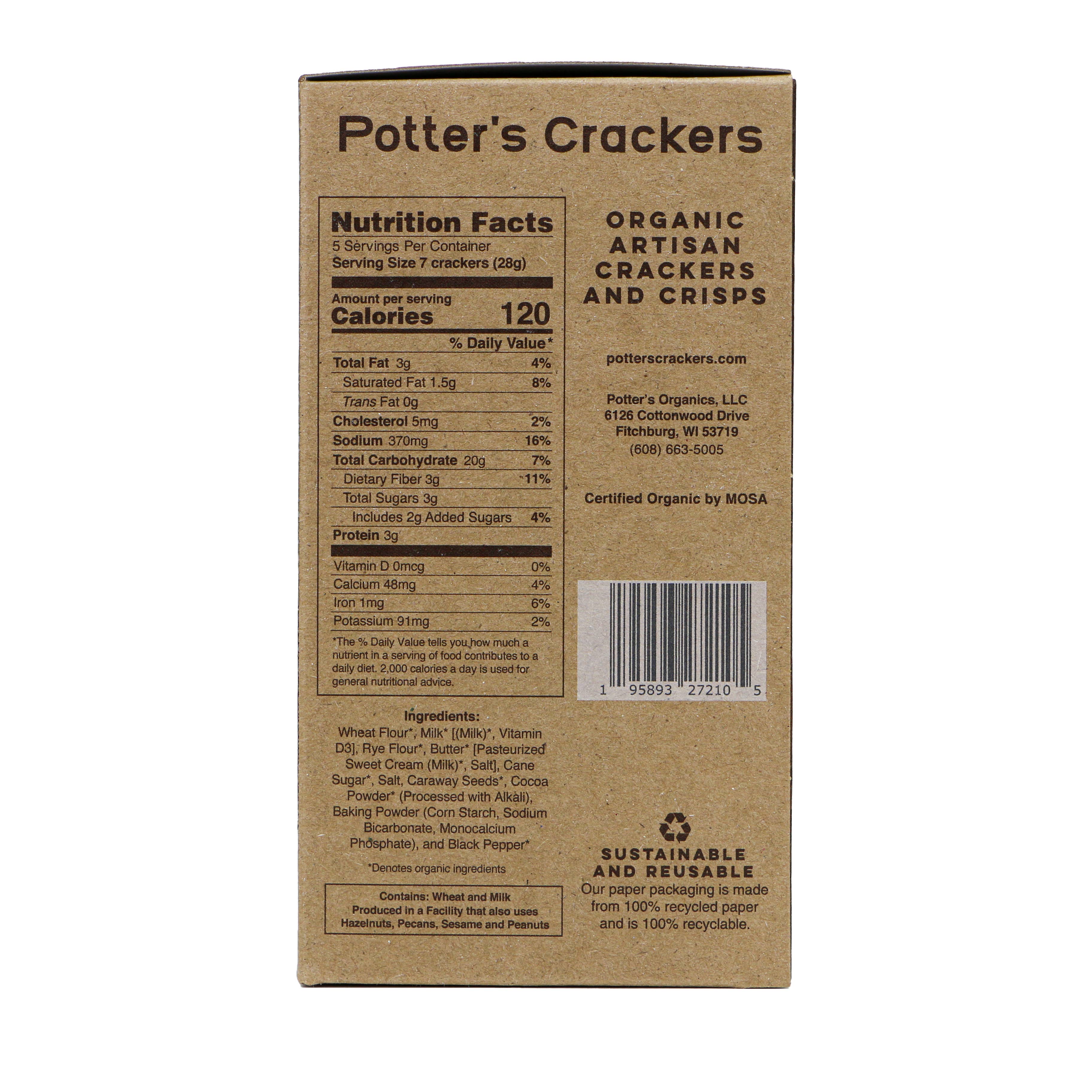 Potter's Crackers Organic Wisconsin Rye Crackers - 5 OZ