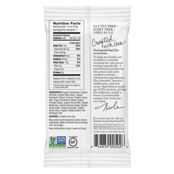 Mulberry Cacao + Spirulina Superfood Bar - 1.8 OZ