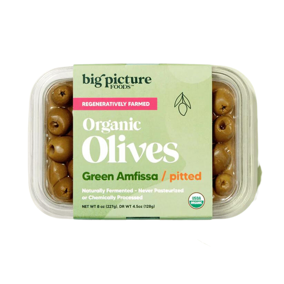 Organic Green Amfissa Pitted Olives - 8 OZ