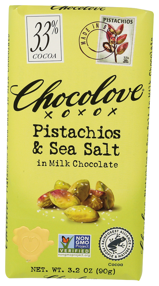 Chocolove Pistachios & Sea Salt Milk Chocolate Bar - 3.2 OZ