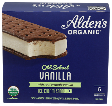 Aldens Organic Vanilla Ice Cream Sandwich - 6 PK