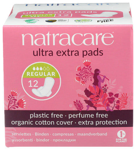 Natracare Ultra Extra Regular Pads with Wings - 12 PC