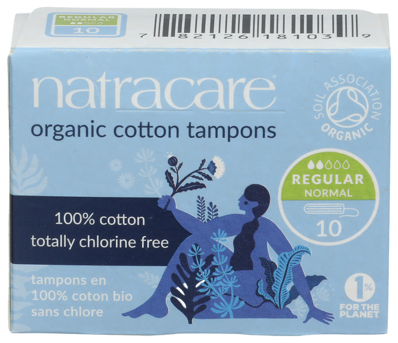 Natracare Regular Non-Applicator Organic Cotton Tampons - 10 PC