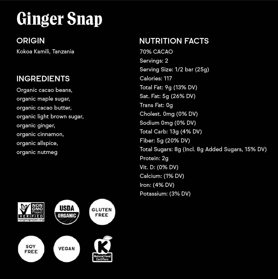 70% Ginger Snap Chocolate - 1.8 OZ