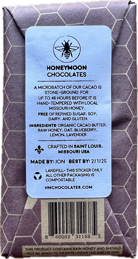 Honeymoon Chocolates Blueberry Lavender Bar - 2.2 OZ