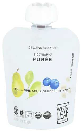 White Leaf Provision Pear, Spinach, Blueberry & Oat Baby Food - 3.17 OZ