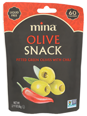 Pitted Green Olives with Chili Snack - 2.11 OZ