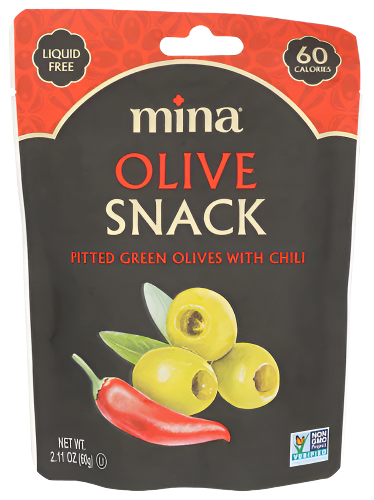 Pitted Green Olives with Chili Snack - 2.11 OZ