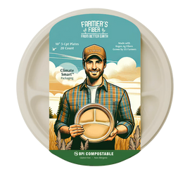 10″ 3 Compartment Compostable Plate - 20 CT