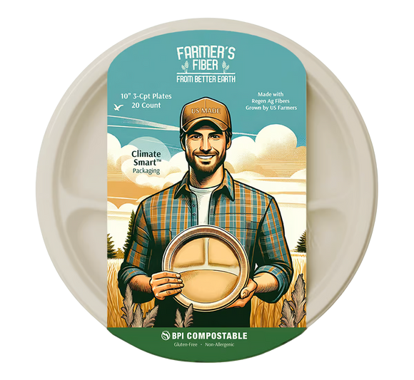 10″ 3 Compartment Compostable Plate - 20 CT