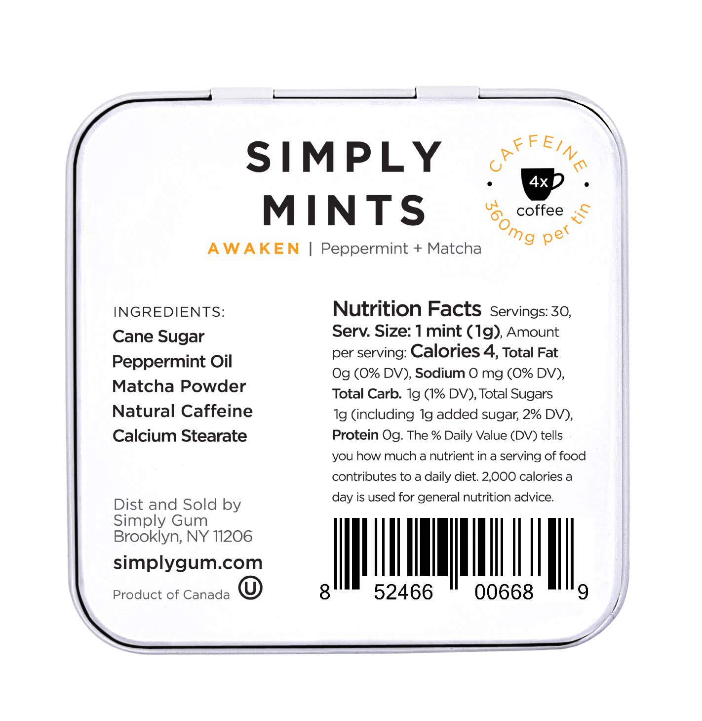 Simply Mints  Awaken (Caffeine) - 30 EA