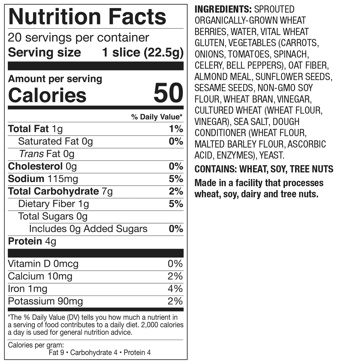 Sprouted Wheat Low Carb Veggie Bread - 16 OZ