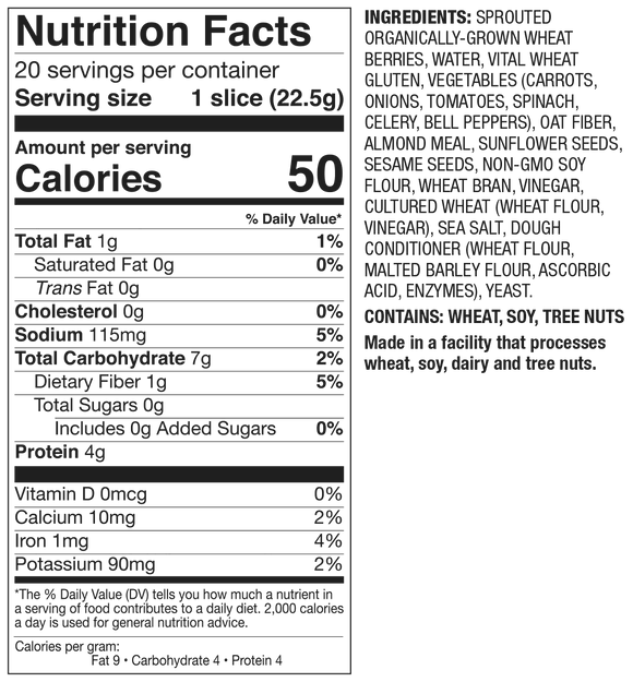 Sprouted Wheat Low Carb Veggie Bread - 16 OZ