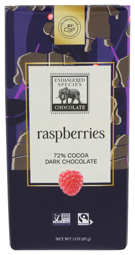 Endangered Species Raspberries 72% Dark Chocolate Bar - 3 OZ