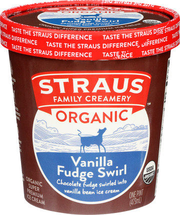Straus Organic Vanilla Fudge Swirl Ice Cream - 1 PT