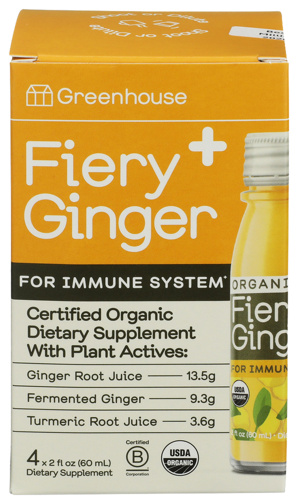Greenhouse Organic Fiery Ginger Shots - 4 PK