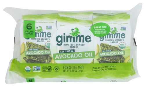 Gimme Sea Salt & Avocado Oil Roasted Seaweed Snacks - 6 PK
