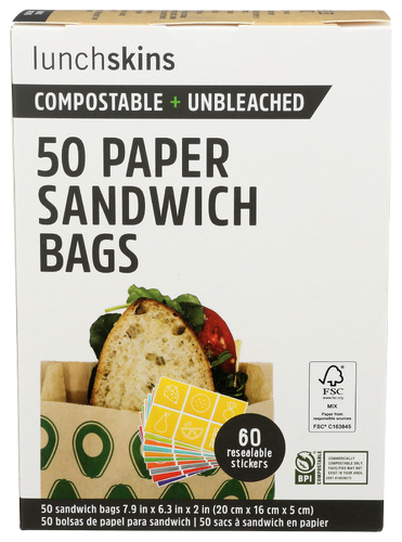 Compostable + Unbleached Paper Sandwich Bags - 50 PC
