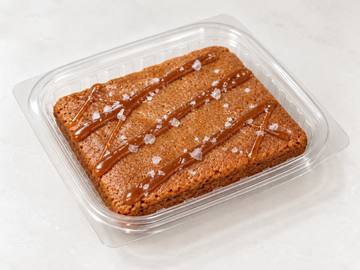 Juneau Natural brown butter salted caramel blondie with caramel drizzle and flaky salt