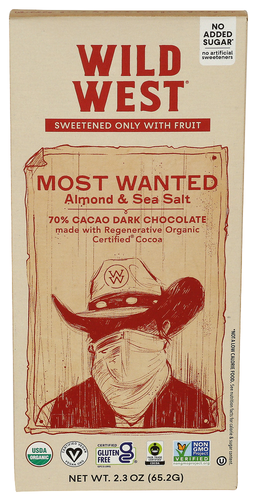 Wild West Organic Almond & Sea Salt Dark Chocolate Bar - 2.3 OZ