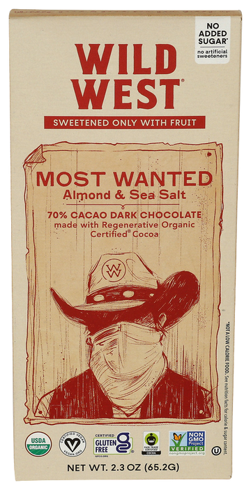 Wild West Organic Almond & Sea Salt Dark Chocolate Bar - 2.3 OZ