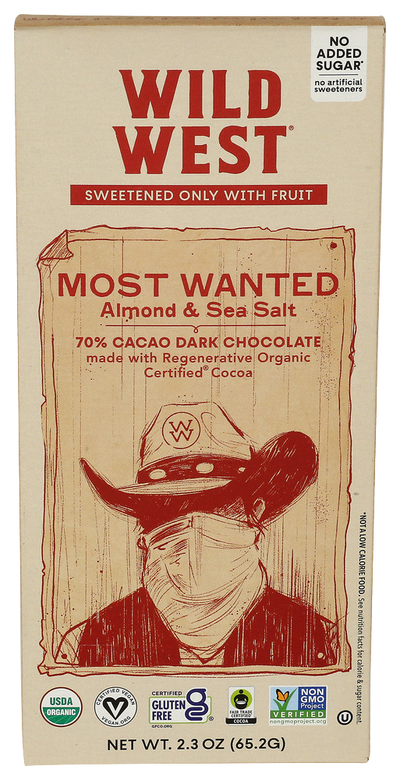 Wild West Organic Almond & Sea Salt Dark Chocolate Bar - 2.3 OZ