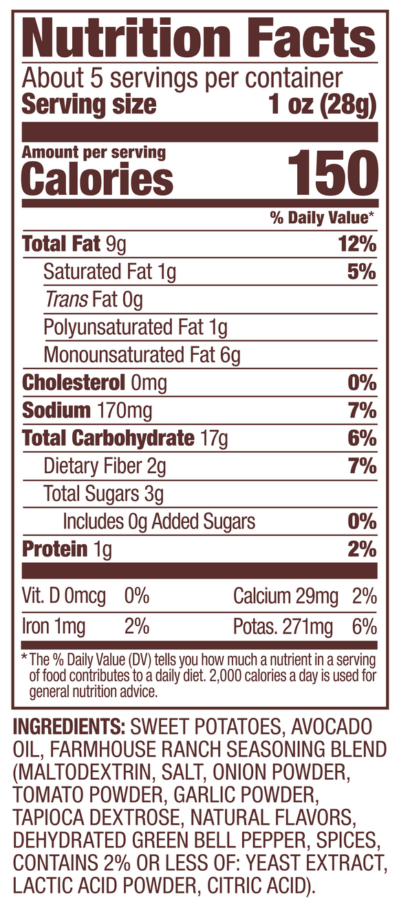 Farmhouse Ranch Sweet Potato Chips with Avocado Oil - 5 OZ