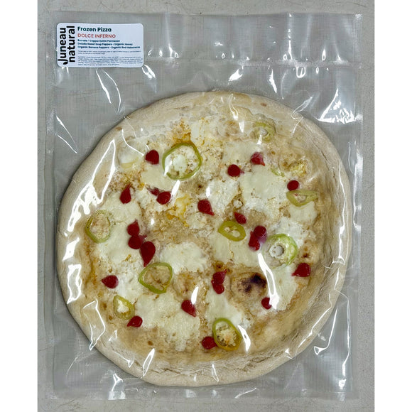Juneau Natural Dolce Inferno frozen pizza in package